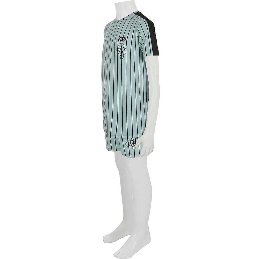 River Island Boys Green Stripe RI Short Outfit